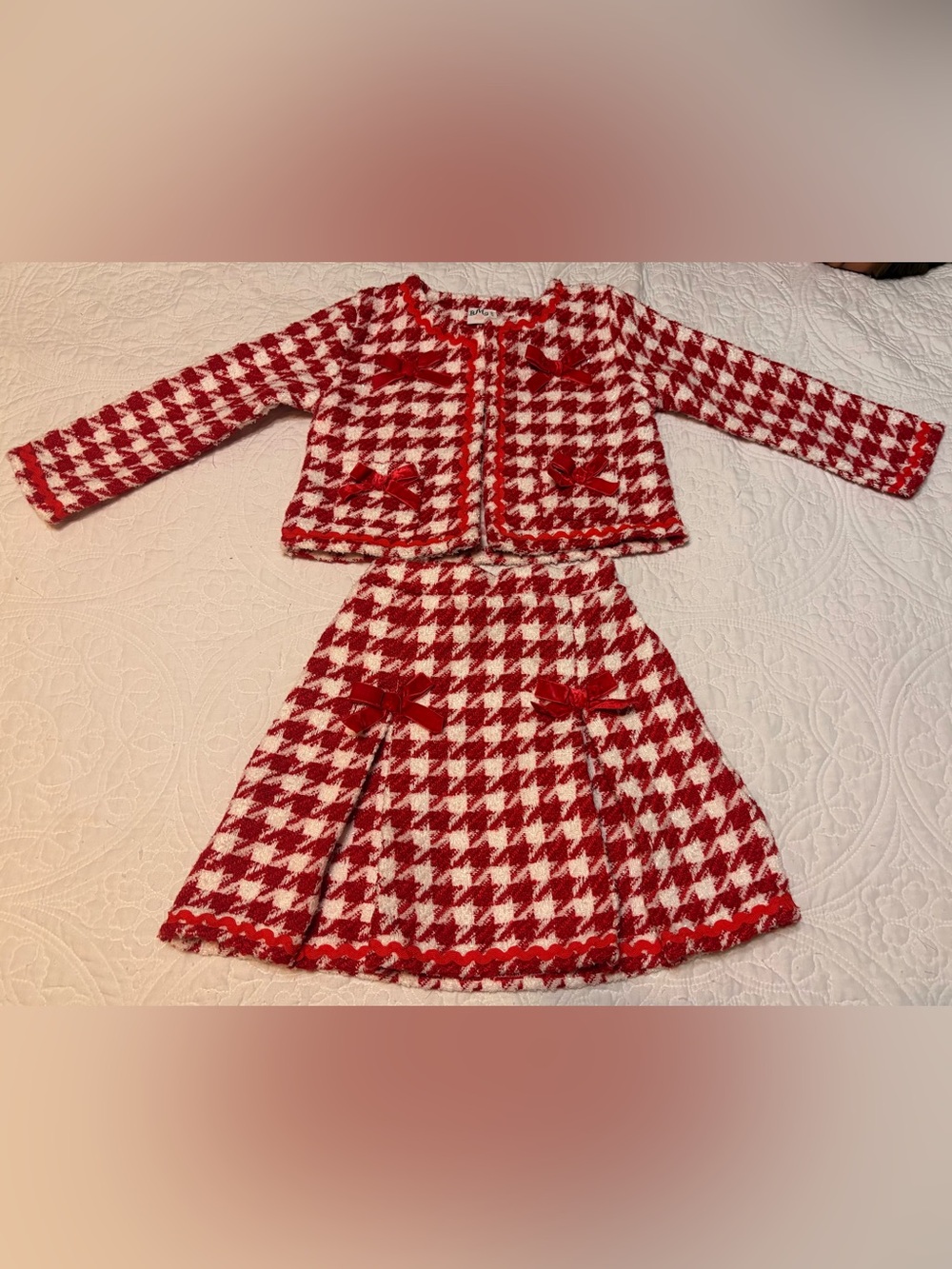 Mia Belle Girls Houndstooth Tweed Blazer and Skirt Set-Size 6